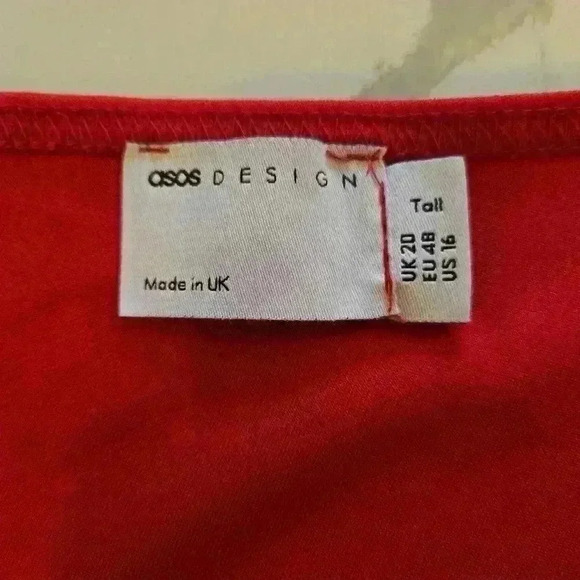 ASOS DESIGN Tall Plus Drop Shoulder Midi Dress with Pleat Detail Red Size 16 - Picture 9 of 10